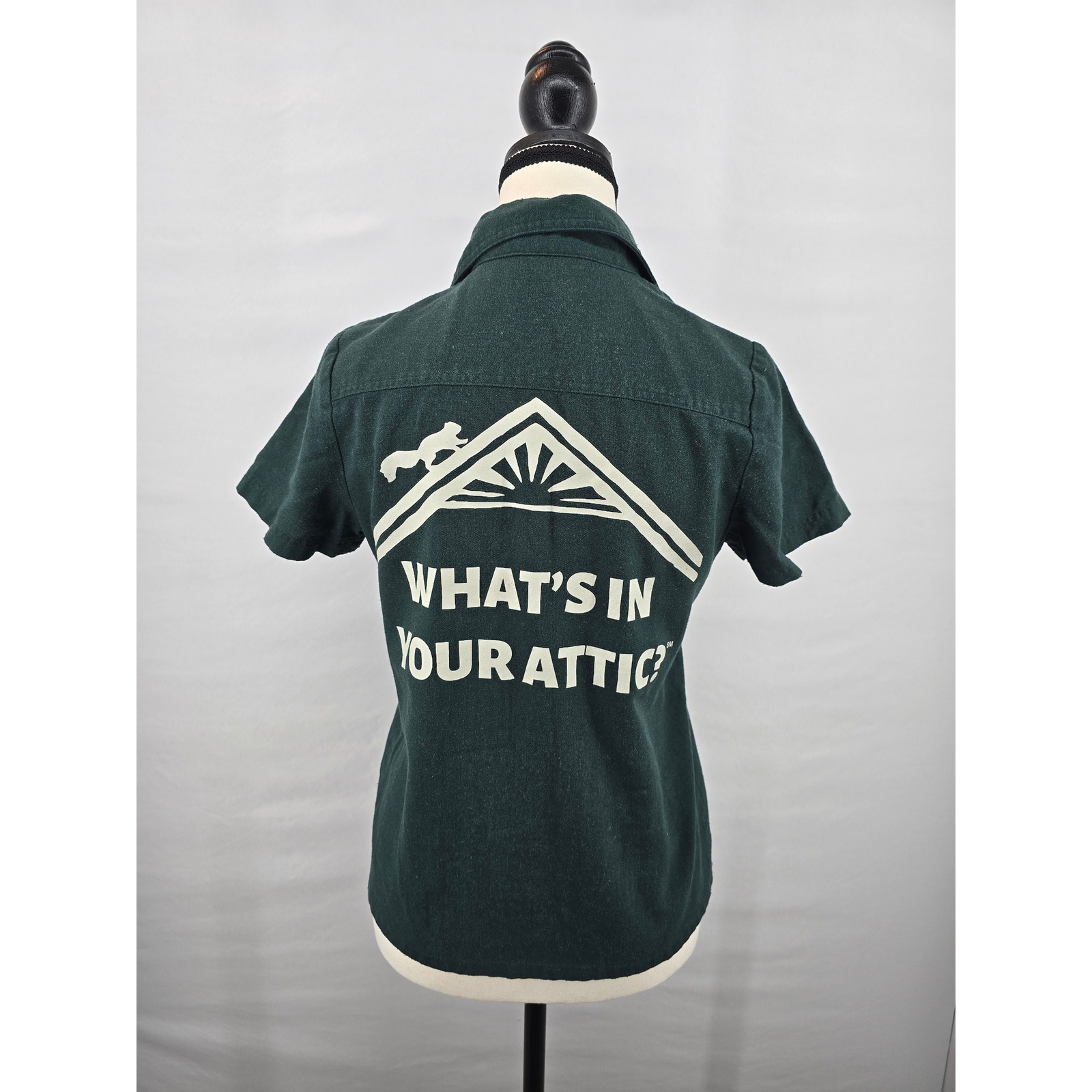 Hannah Canvas Womens Green Short Sleeve Button Down Humane Homes Graphic Shirt S — image 3 of 5